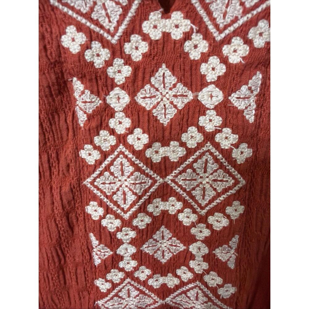 J Jill Burnt Orange Dress Sz XS Embroidered Boho Western Oversized Pockets Hippi - Picture 4 of 6